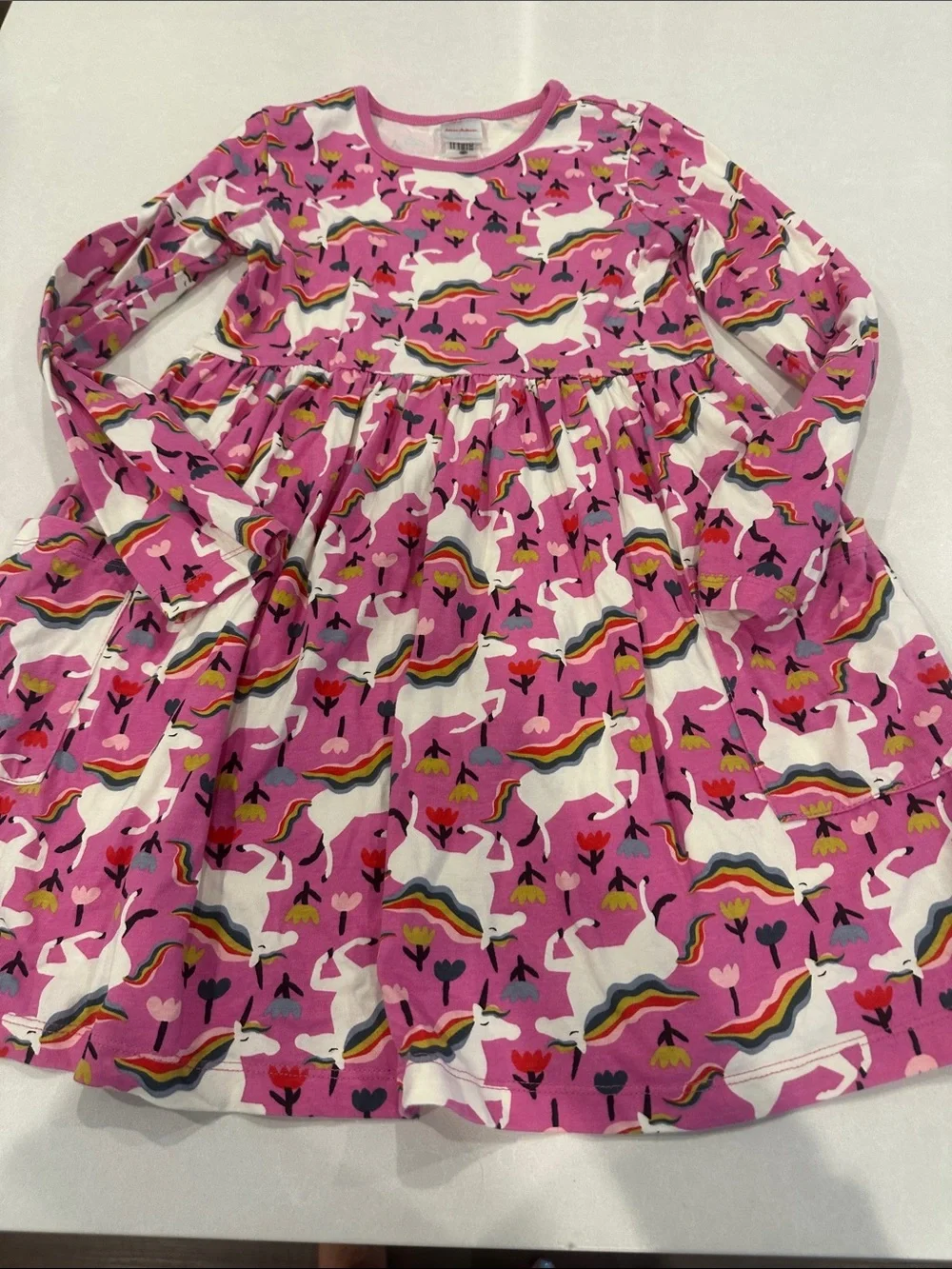 Hanna Andersson Pink Unicorn Print Long Sleeve Dress